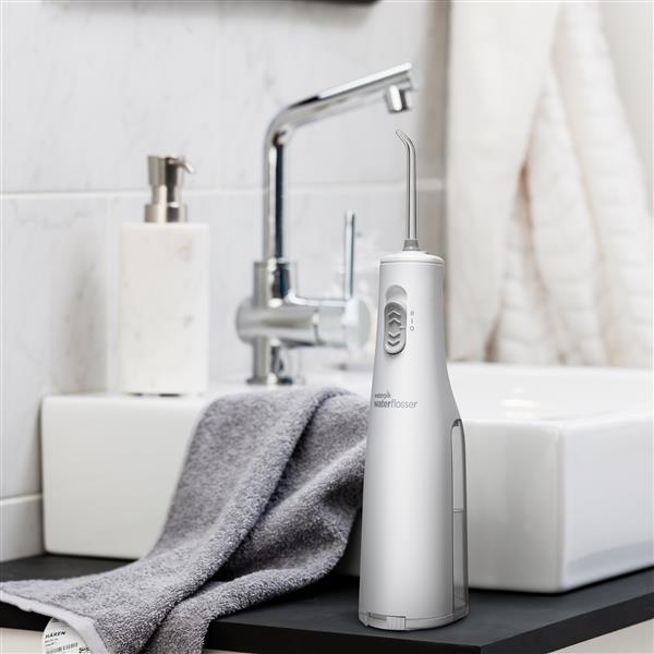White Cordless Express Water Flosser WF-02 In Bathroom